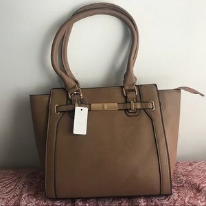 💖Large Brown Nude Zipper Tote Gold Crossbody